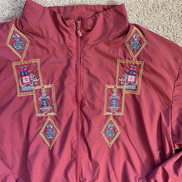 Vintage Adolfo Sport Embroidered Arabian 90s Elephant Orange Zip Jacket Women XL - Picture 3 of 8